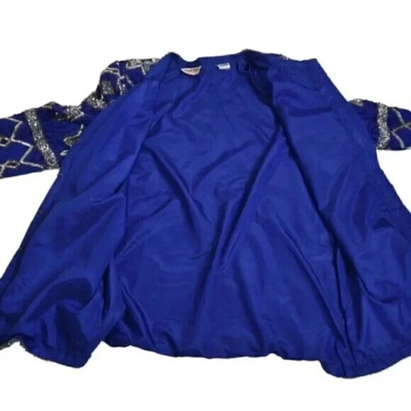 Vintage  80's Scarlet Rage Royal Blue Silver Stars Beaded Sequins Jacket Formal - Picture 14 of 14